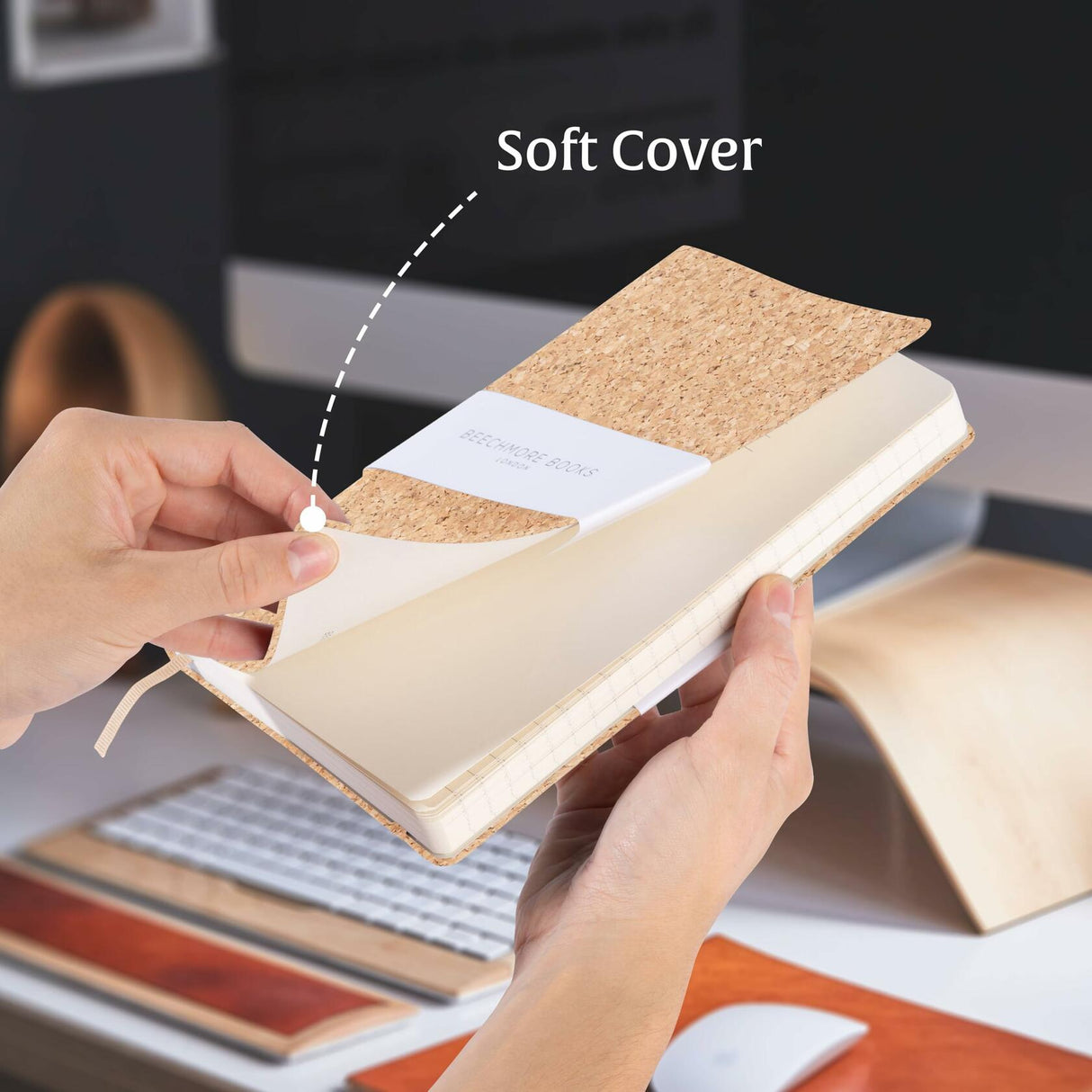 Beechmore Books Ruled Vegan Leather Notebook - Beige Cork.