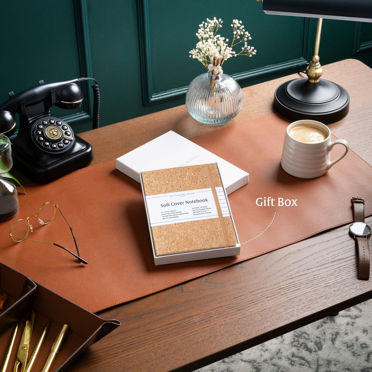 Beechmore Books Ruled Vegan Leather Notebook - Beige Cork.