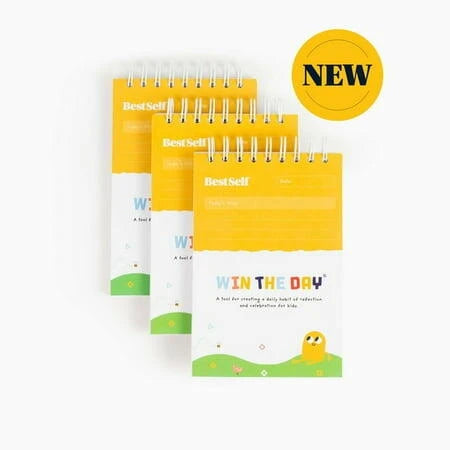 BestSelf Co. Win The Day Pads - Kids Pocket-Sized Spiral Pads for Tracking Gratitude (3 Pack).