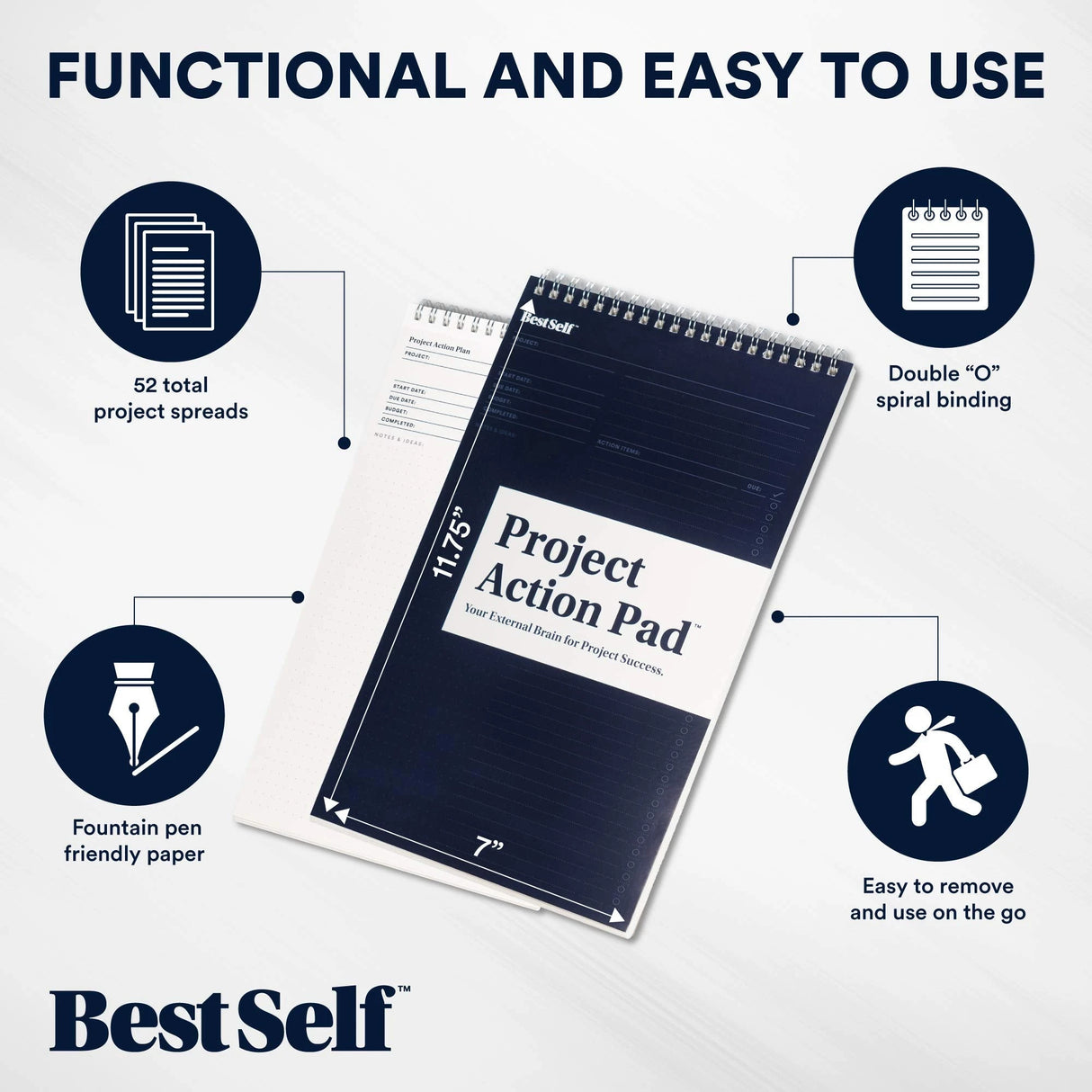 BestSelf Project Action Pad - Daily Task Planner, to-Do List & Action Pad for Boosting Productivity and Effective Project Management.
