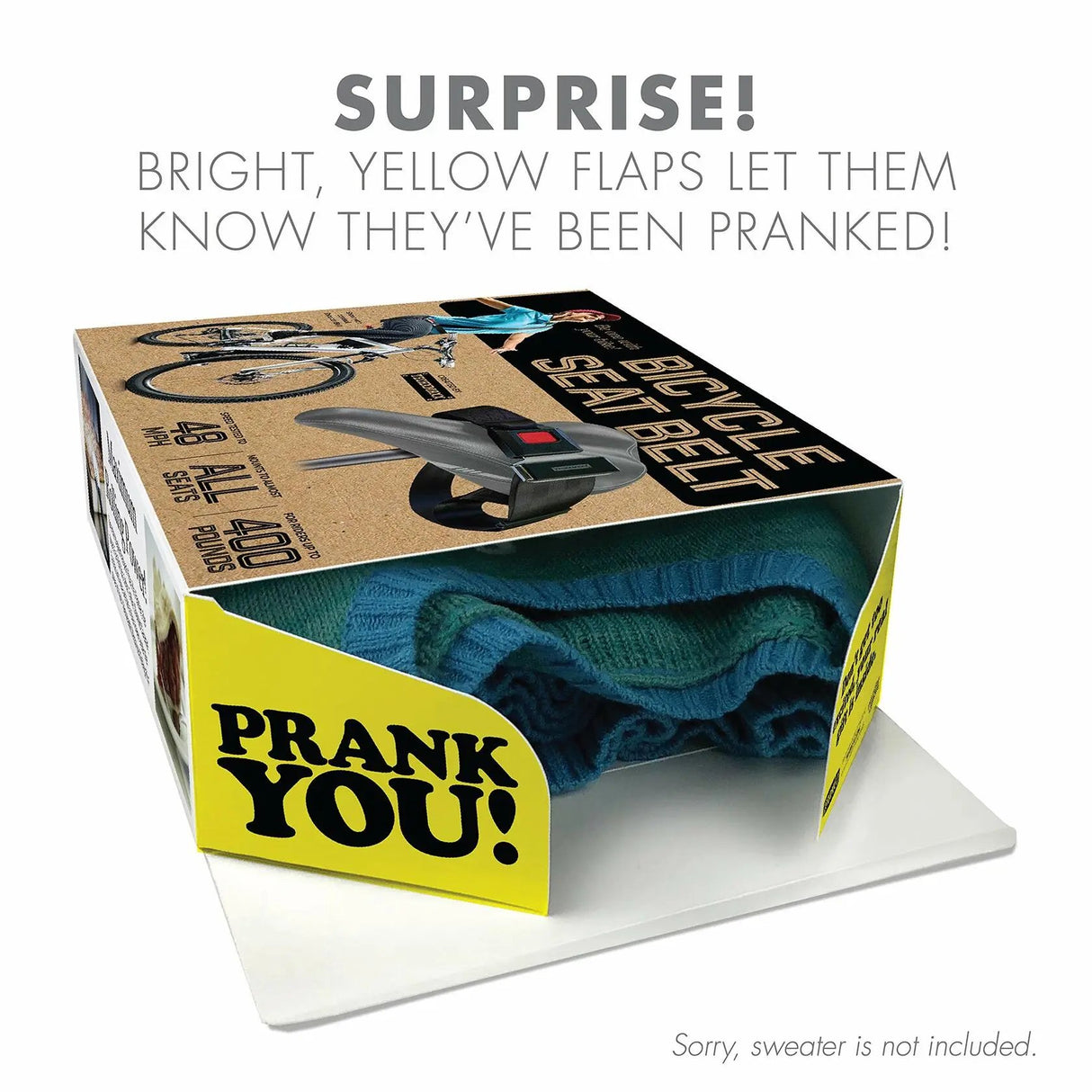 Bicycle Seat Belt Prank Gift Box, Wrap Your Real Present in a Funny Authentic Prank-O Gag Present Box | Novelty Gifting Box for Pranksters 