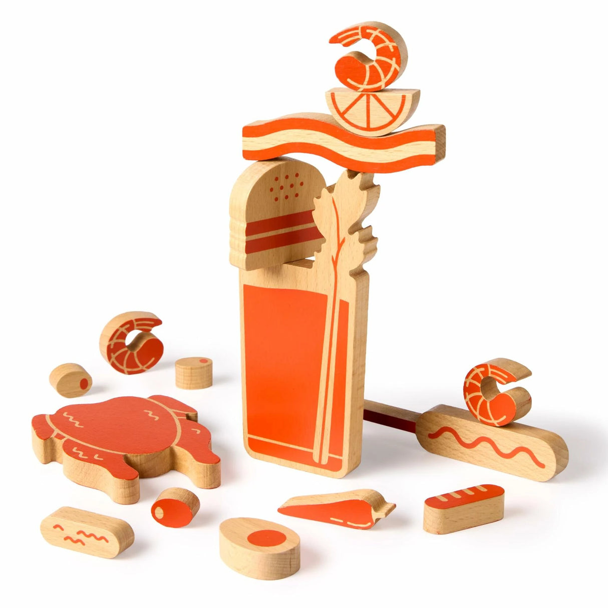 Brass Monkey Loaded Bloody Mary – Balance Game Includes 10 Ridiculous Garnish Shaped Wooden Pieces To Stack, 2+ Players.