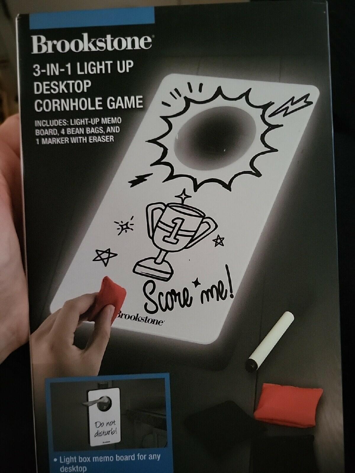 Brookstone 3 in 1 Desktop Cornhole Bean Bag Game & LED message box.