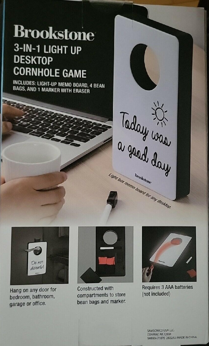 Brookstone 3 in 1 Desktop Cornhole Bean Bag Game & LED message box.