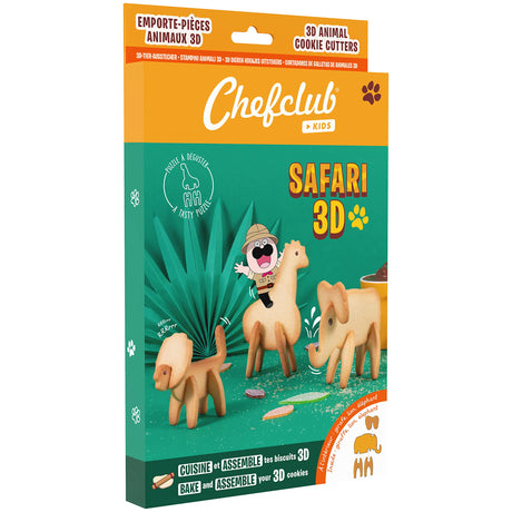 Chefclub Kids 3D Safari Cookie Cutters with Recipe Baking Set.