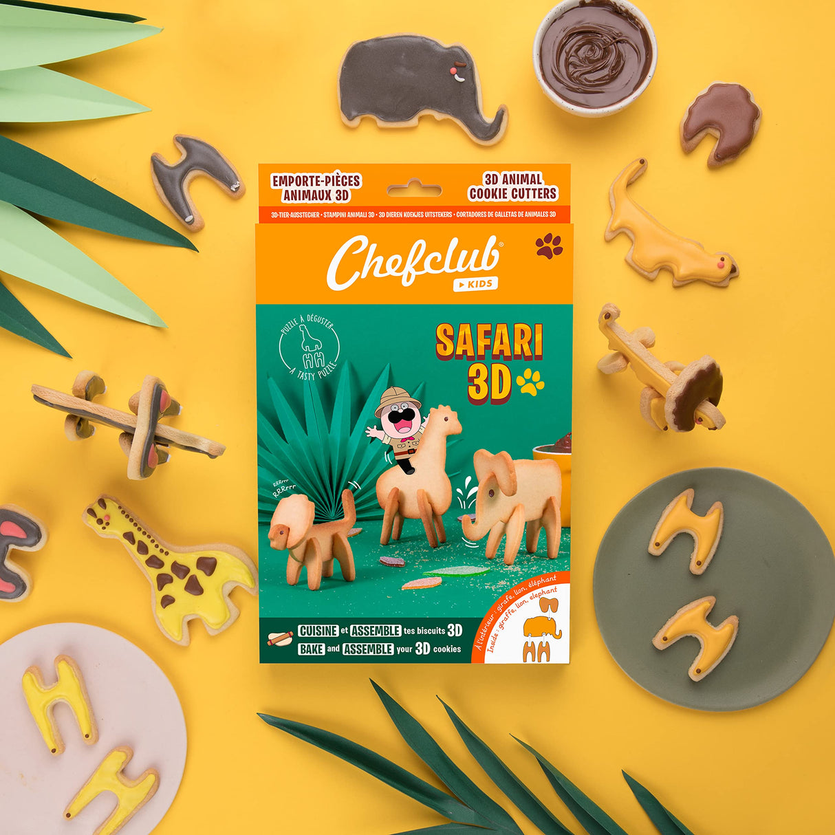 Chefclub Kids 3D Safari Cookie Cutters with Recipe Baking Set.
