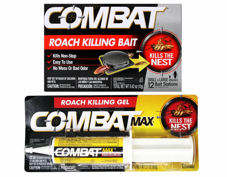 Combat Max Roach Killing Gel Syringe Indoor and Outdoor Use Syringe, 2.1 Oz & Combat Roach Killing Bait Stations for Small and Large Roaches, 12 Count 