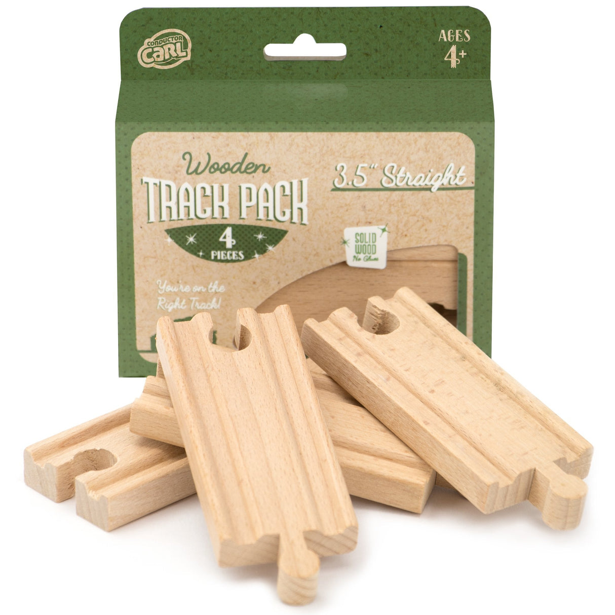 Conductor Carl Wood Train 3.5" Straight Tracks  (Pack of 4) Conductor Carl