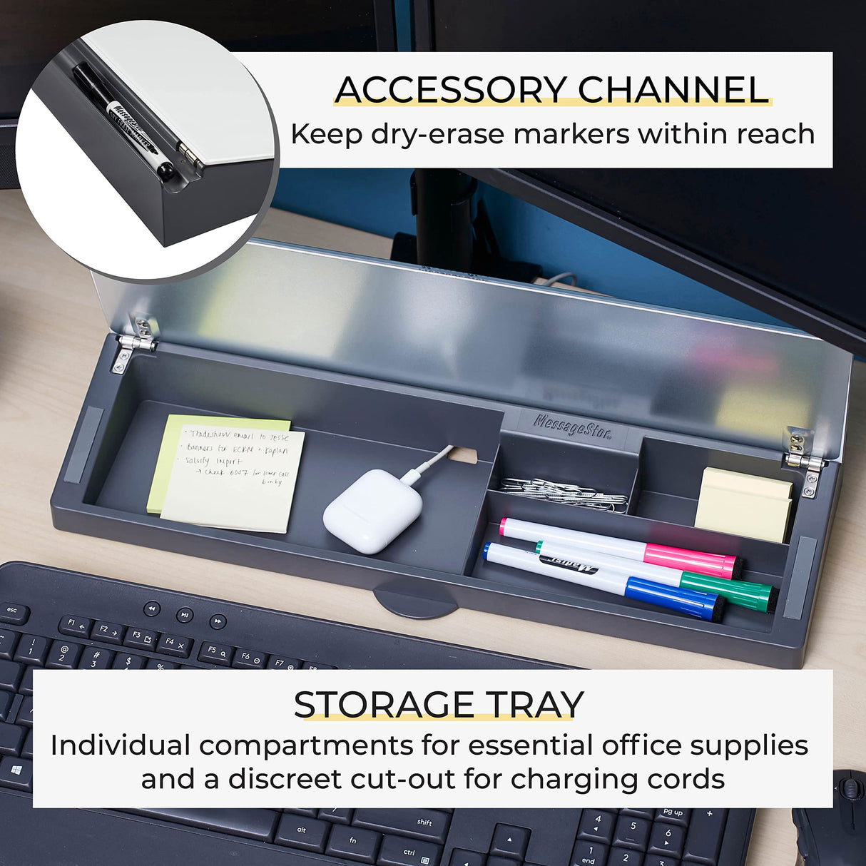 Ecr4kids Messagestor Keyboard Write And Store, Desk Organizer - White