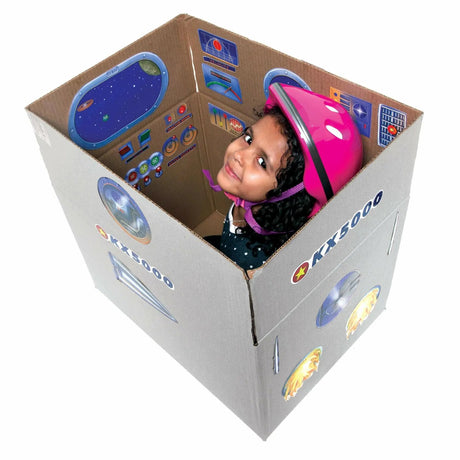 Eeboo: Pretend Play, Spaceship Reusable Stickers, Includes 4 Sticker Sheets, Transform Any Cardboard Box Into Pretend Spaceships, For Ages 3 And Up