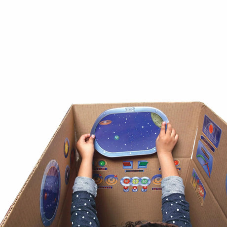 Eeboo: Pretend Play, Spaceship Reusable Stickers, Includes 4 Sticker Sheets, Transform Any Cardboard Box Into Pretend Spaceships, For Ages 3 And Up
