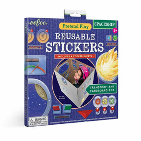 Eeboo: Pretend Play, Spaceship Reusable Stickers, Includes 4 Sticker Sheets, Transform Any Cardboard Box Into Pretend Spaceships, For Ages 3 And Up
