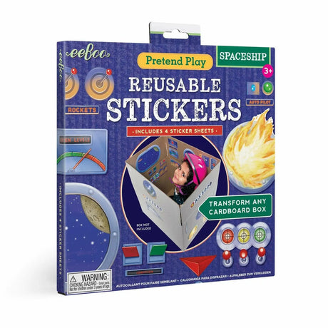 Eeboo: Pretend Play, Spaceship Reusable Stickers, Includes 4 Sticker Sheets, Transform Any Cardboard Box Into Pretend Spaceships, For Ages 3 And Up