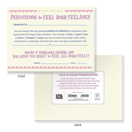 Em & Friends Permission Slip Pad, Adult Permission to Feel Your Feelings Certificate Note Pad, 6.5 x 5-inches.