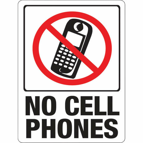 HY-KO "No Cell Phones" Polystyrene Plastic Sign.