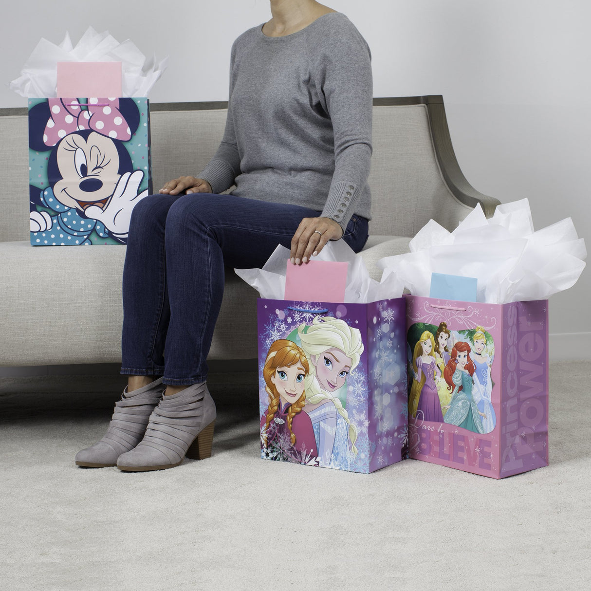 Hallmark 13" Large Disney Gift Bag Bundle - Pack of 3: Minnie Mouse, Princesses and Frozen.