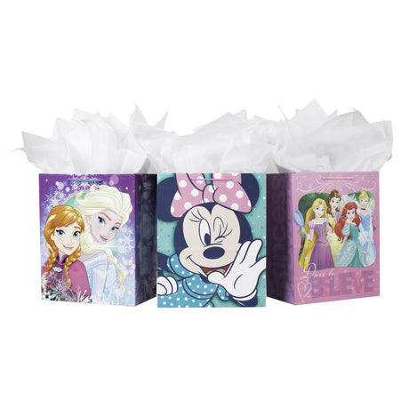Hallmark 13" Large Disney Gift Bag Bundle - Pack of 3: Minnie Mouse, Princesses and Frozen.