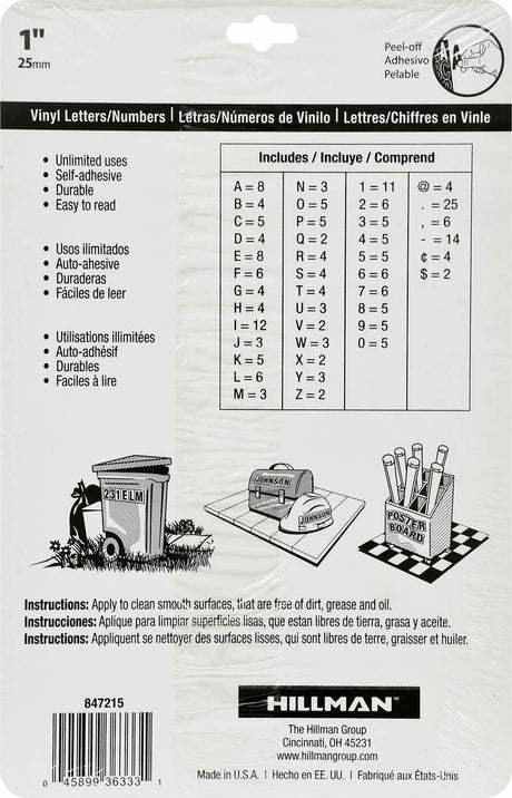 Hillman 1-Inch Die-Cut Letters/Numbers Kit