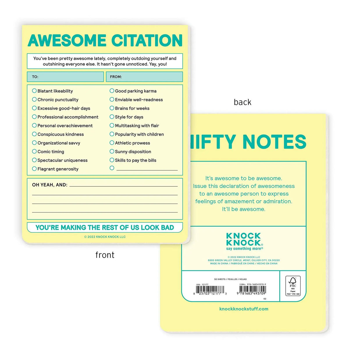 Knock Knock 1-Count Awesome Citation Note Pad,.