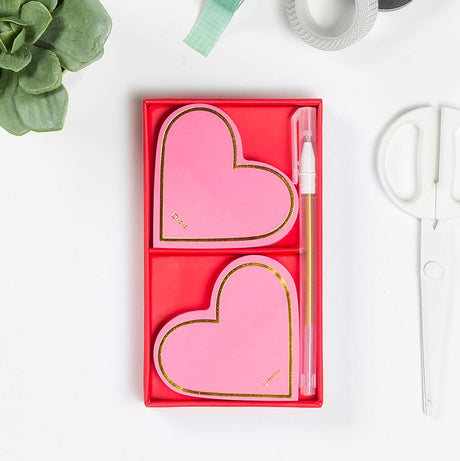 Knock Knock 2-Pack Hearts Sticky Set with Gold Metallic Gel Pen.