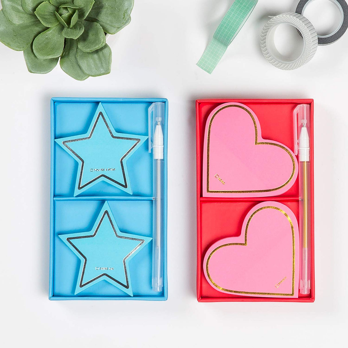 Knock Knock 2-Pack Hearts Sticky Set with Gold Metallic Gel Pen.