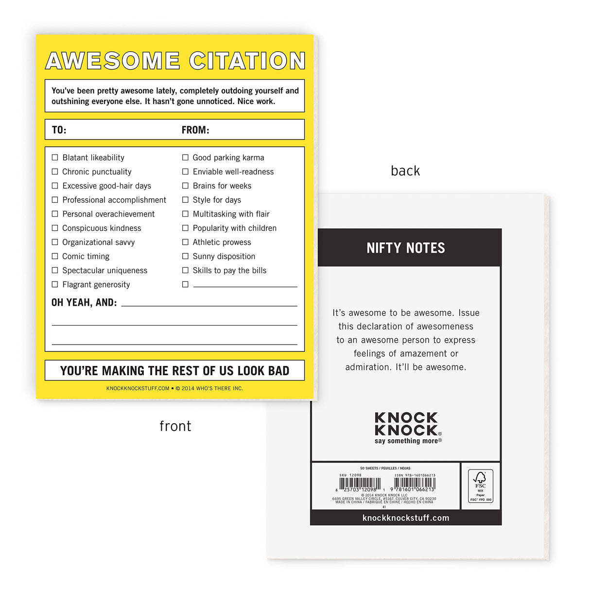 Knock Knock Awesome Citation Nifty Note Pad.