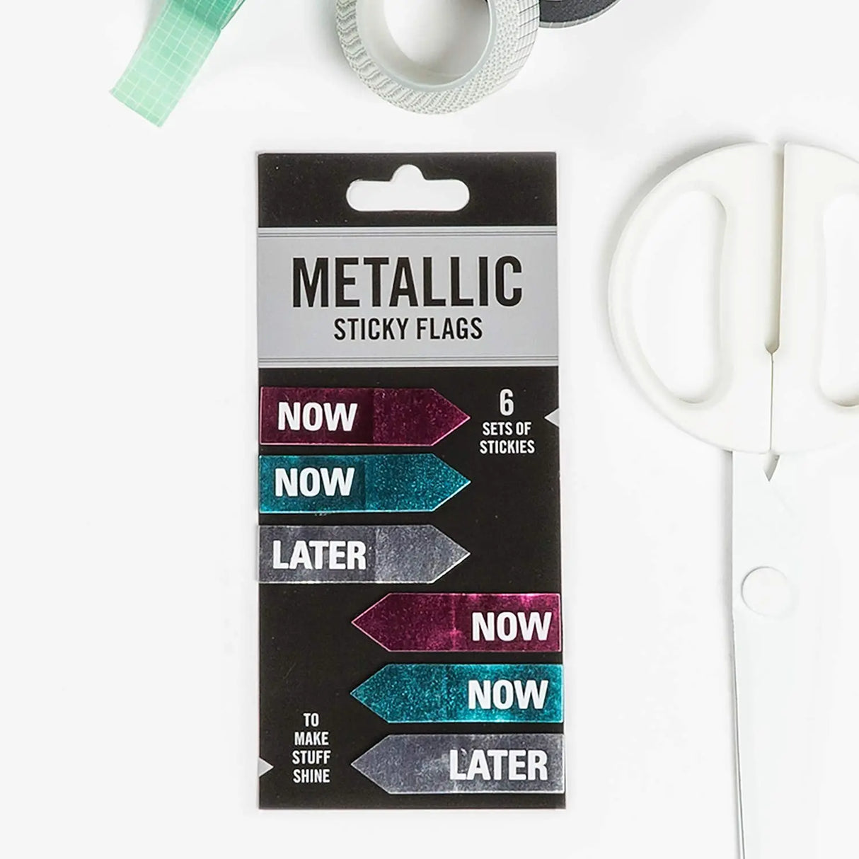 Knock Knock Now/Later Metallic Sticky Flags, 6 Sets of Sticky Tabs.
