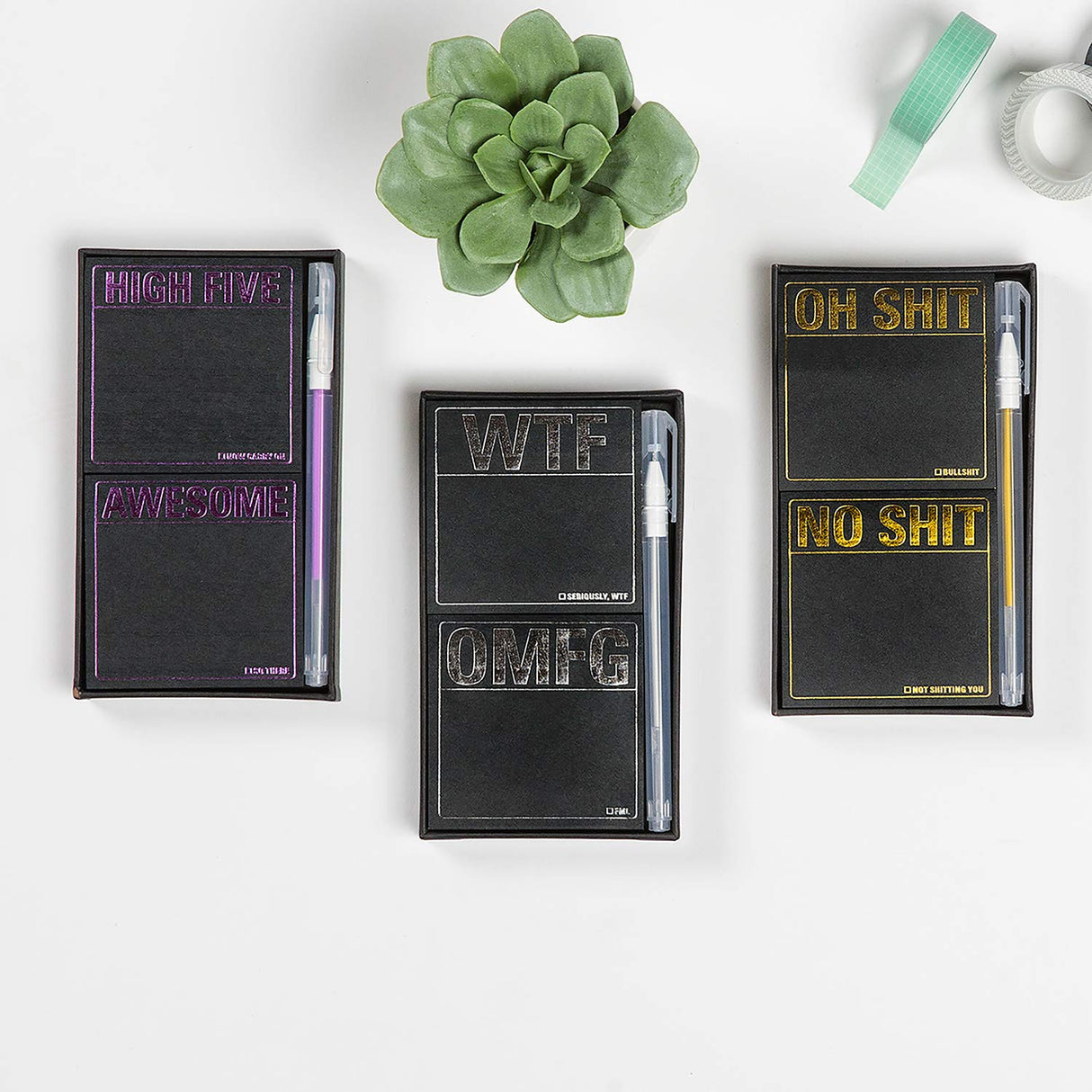Knock Knock Oh Shit/No Shit Sticky Note Set with Metallic Gel Pen.