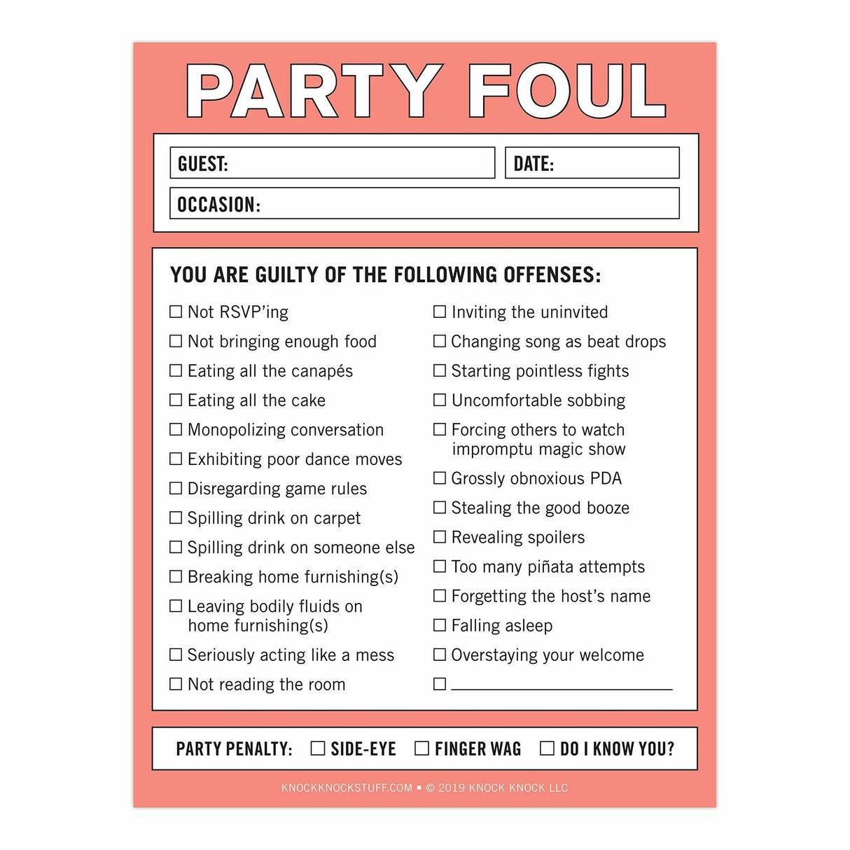 Knock Knock Party Foul Nifty Note.