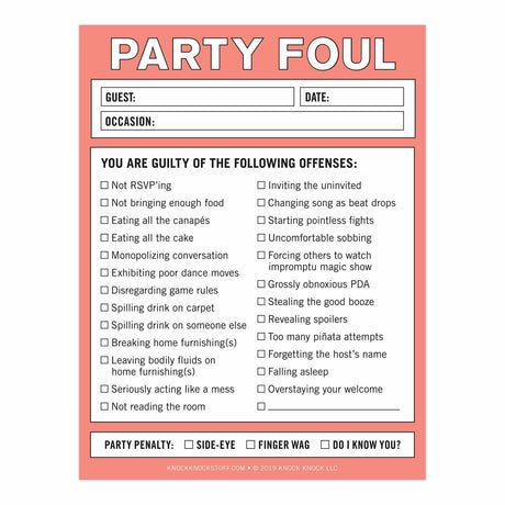 Knock Knock Party Foul Nifty Note.