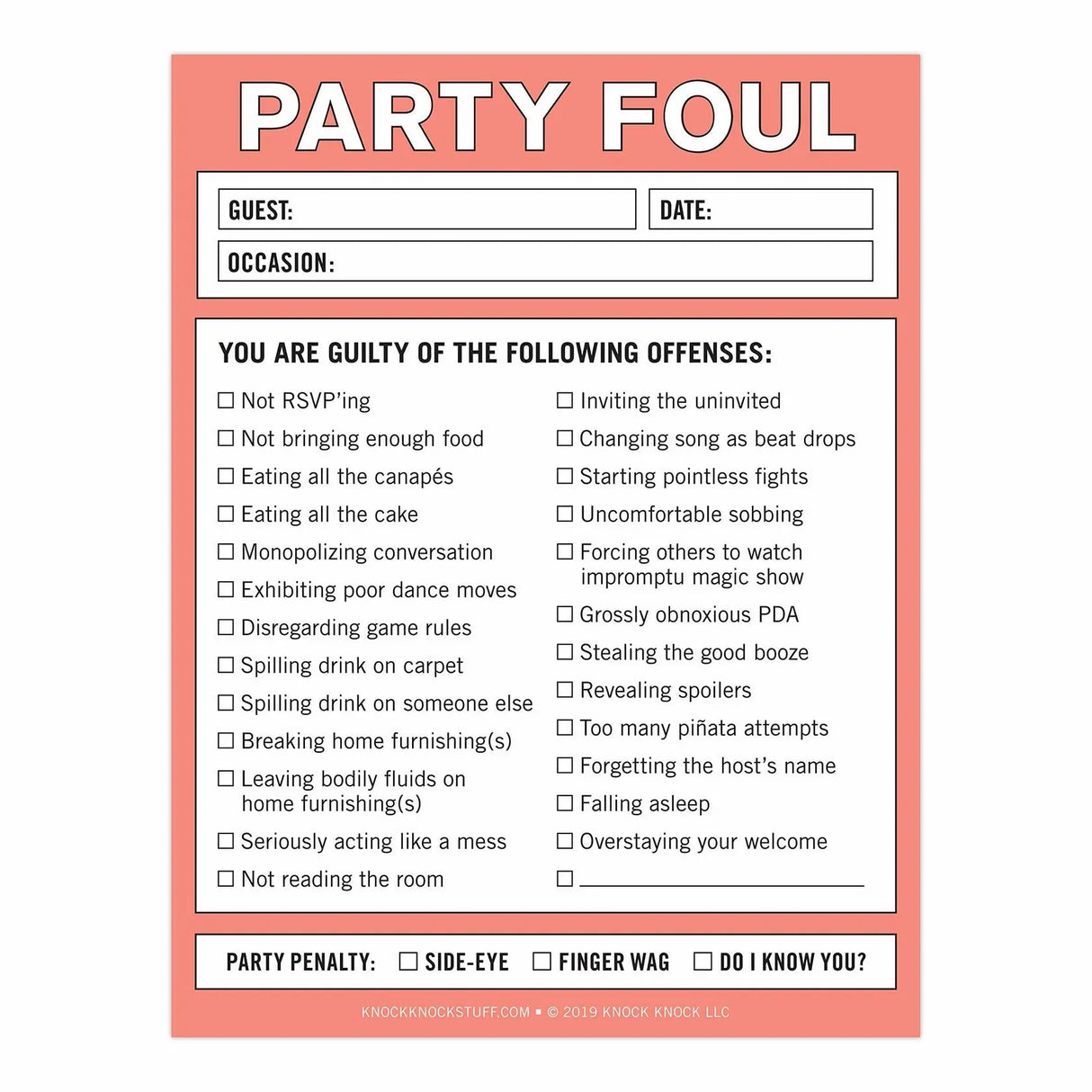 Knock Knock Party Foul Nifty Note.