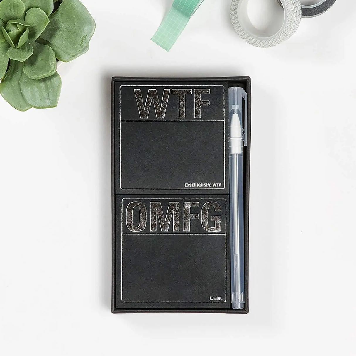 Knock Knock WTF/OMFG Sticky Note Set with Metallic Gel Pen.