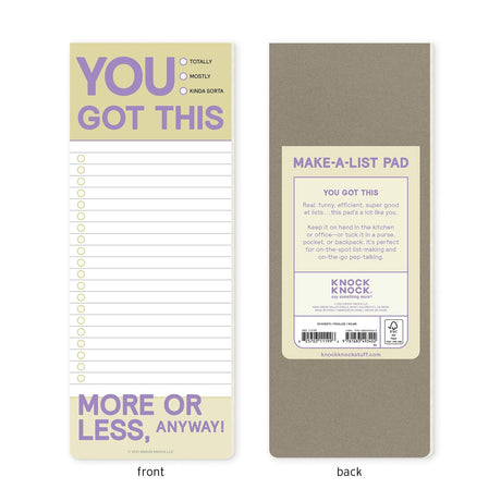 Knock Knock "You Got This" Make-a-List Pad - Daily Memo Planning Pad.