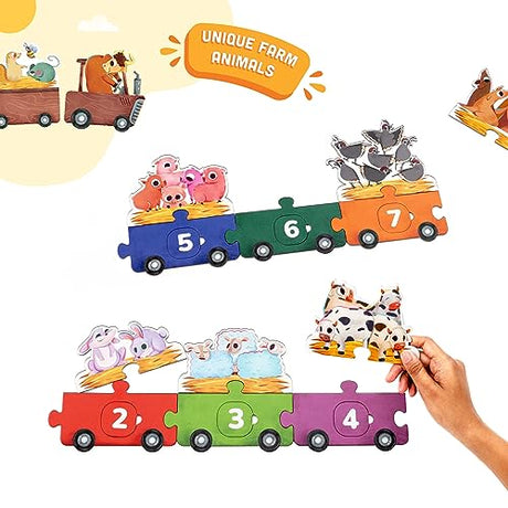 LoveDabble 123 Ride with Animals: Three-Way Puzzle Magic! Count & Identify Numbers by Assembling Wagons, Loading Animals & More | Puzzles for Learners | Birthday Gifts for Kids