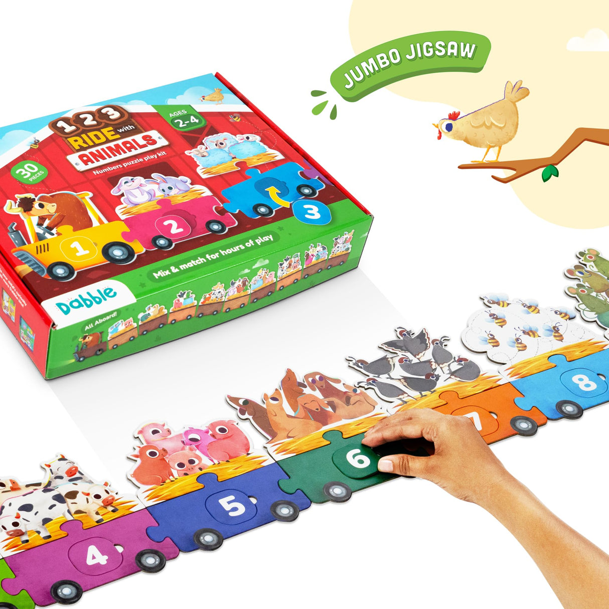 LoveDabble 123 Ride with Animals: Three-Way Puzzle Magic! Count & Identify Numbers by Assembling Wagons, Loading Animals & More | Puzzles for Learners | Birthday Gifts for Kids