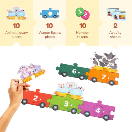 LoveDabble 123 Ride with Animals: Three-Way Puzzle Magic! Count & Identify Numbers by Assembling Wagons, Loading Animals & More | Puzzles for Learners | Birthday Gifts for Kids