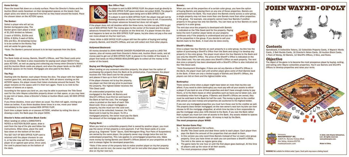 MasterPieces Opoly Board Games - John Wayne Opoly - Officially Licensed Board Games.