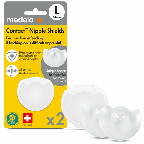 Medela Contact Nipple Shield for Breastfeeding, 24mm Medium Nippleshield,  2 Count with Carrying Case.