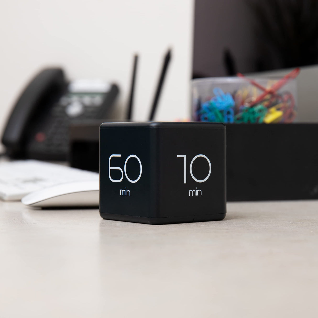 Mind Reader Productivity Timer Cube - Black (10, 30, 50, 60 minute settings).