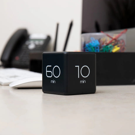 Mind Reader Productivity Timer Cube — 10, 30, 50, 60 minute settings - Black