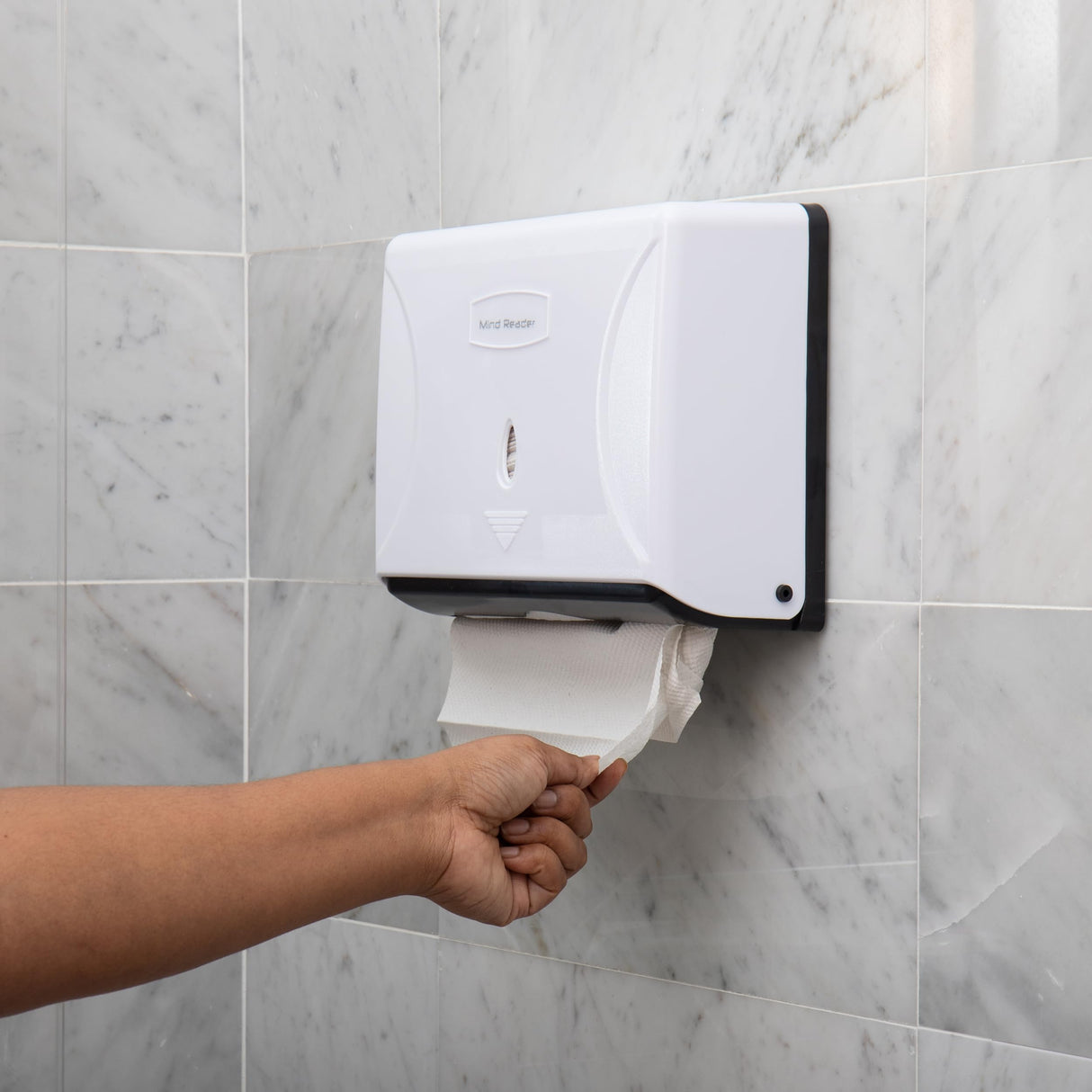 Mind Reader Tri-Fold Paper Towel Holder Wall Mounted Dispenser, White.