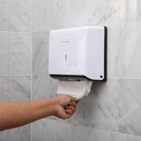 Mind Reader Tri-Fold Paper Towel Holder Wall Mounted Dispenser, White.
