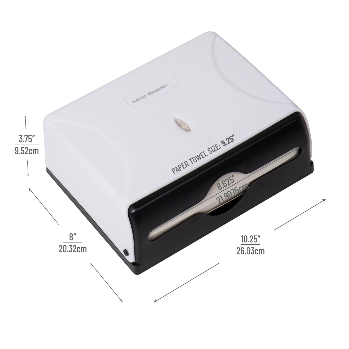 Mind Reader Tri-Fold Paper Towel Holder Wall Mounted Dispenser, White.