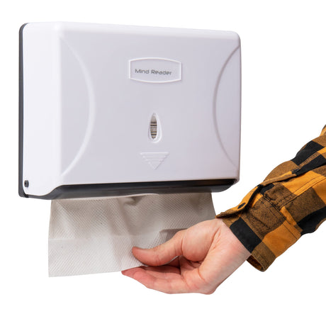 Mind Reader Tri-Fold Paper Towel Holder Wall Mounted Dispenser, White.