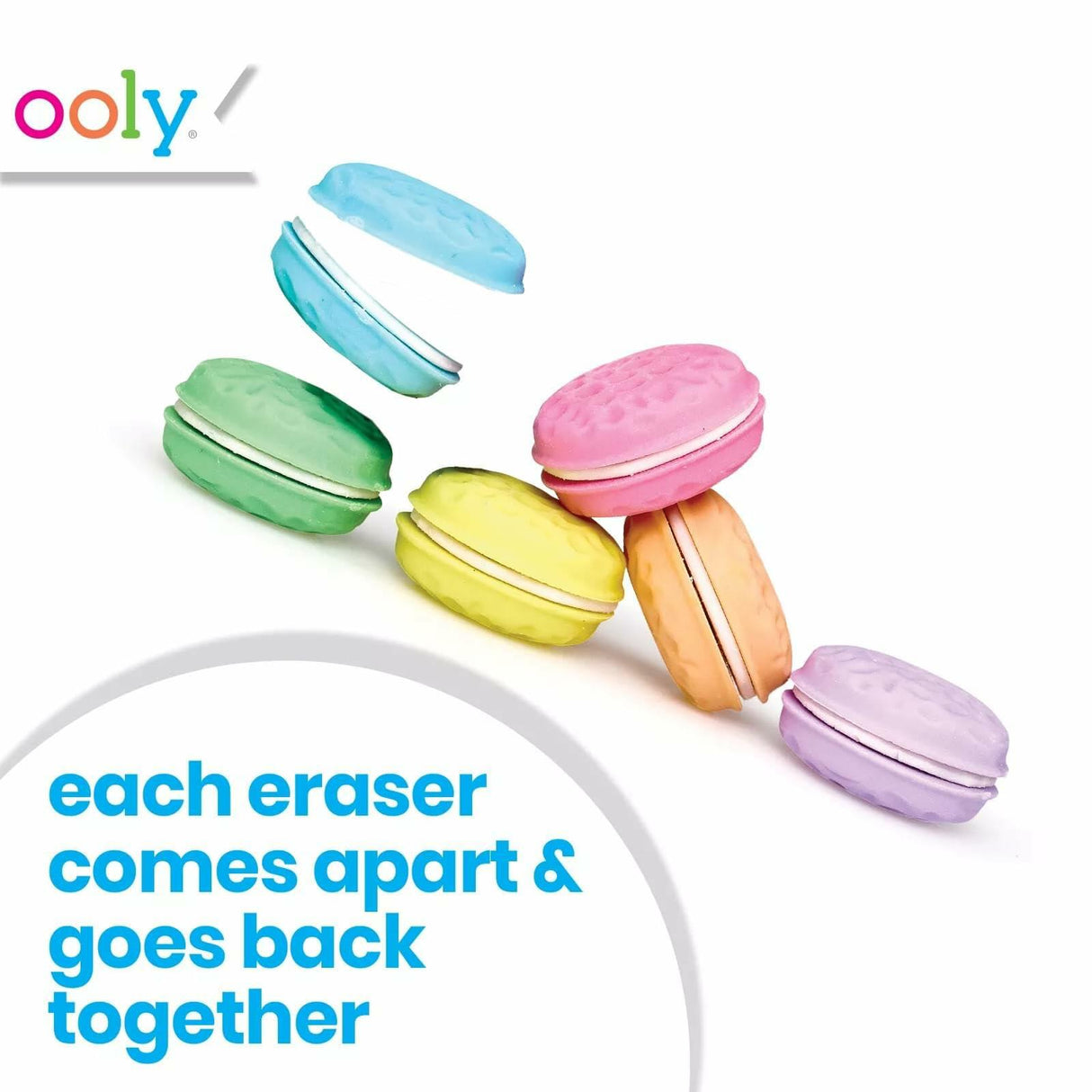 OOLY Macarons Vanilla-Scented Erasers - Set of 6.