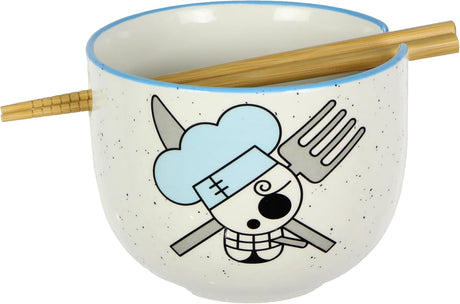 One Piece Anime Sanji Jolly Roger Ceramic Ramen Bowl Set.