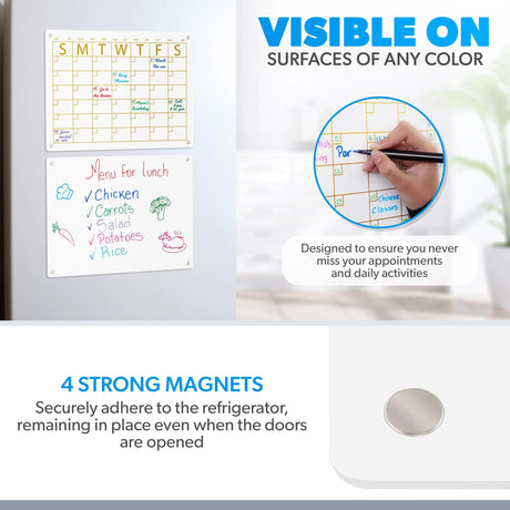 Pipao Calendar For Fridge - Fridge Calendar - Dry Erase Calendar For Fridge - Acrylic Calendar - Fridge Calendar Magnet - Acrylic Magnetic Calendar For Fridge - Magnetic Acrylic Calendar For Fridge