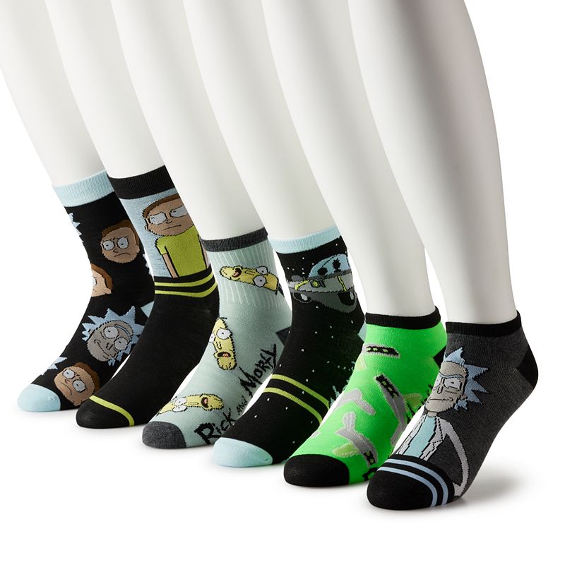 Rick & Morty themed 6-Pack Variety Socks.