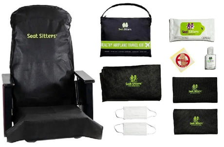 Seat Sitters Airplane Travel Kit - Seat Cover, Tray Table Covers and Face Masks - Single 