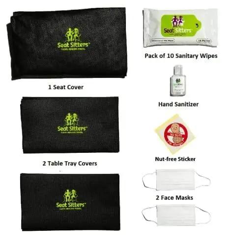 Seat Sitters Airplane Travel Kit - Seat Cover, Tray Table Covers and Face Masks - Single 